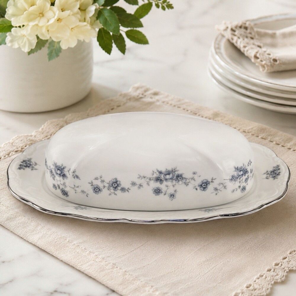 Johann Haviland Bavaria Blue Garland Covered Butter Dish Traditions Fine China
